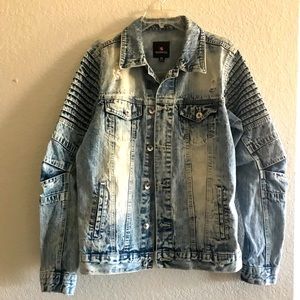 Southpole Men's distressed Jean Jacket Blue Button Pockets size: M